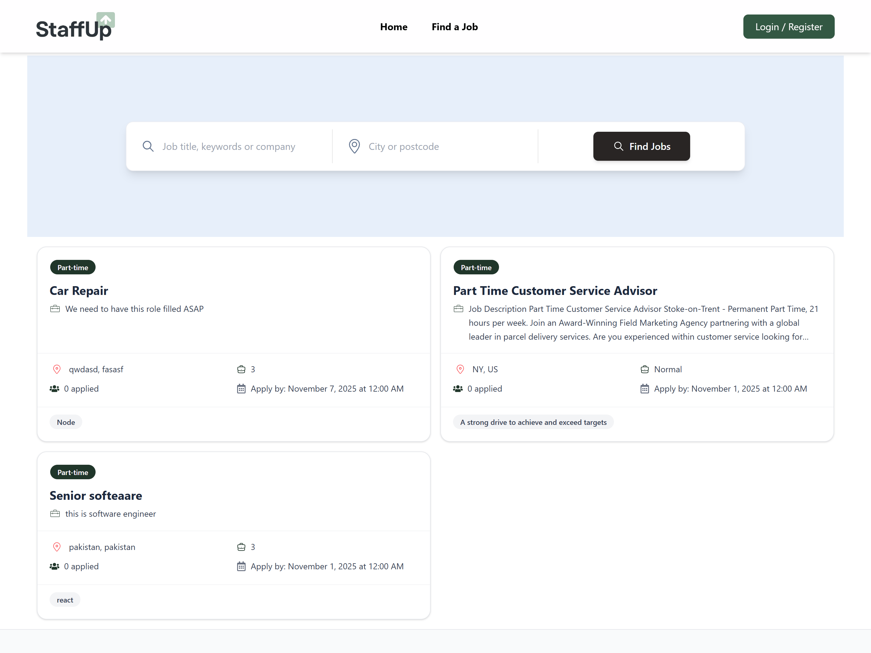 StaffUp - Job List Screen